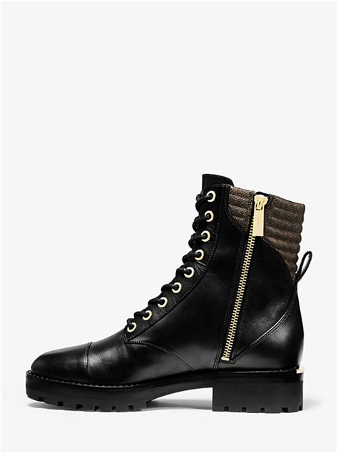 michael kors bastian logo-trim leather combat boot|Weiss Leather and Signature Logo Combat Boot .